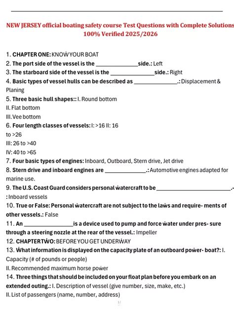 New Jersey Official Boating Safety Course - Test Questions with ...