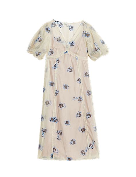 Buy Sheer Printed V-Neck Midi Tea Dress at Marks & Spencer