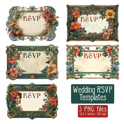 Weddings RSVP Templates Frames Art Nouveau - Digital Illustration ...