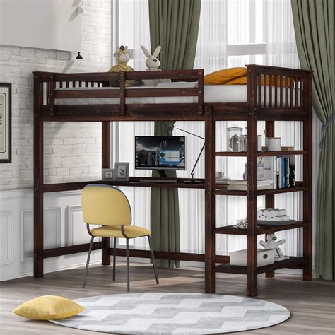 Buy Twin Loft Bed with Desk,Virabit Loft Bed with Storage Shelf,Solid ...
