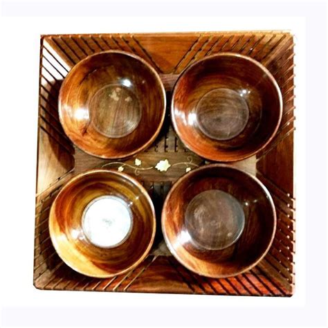 Craftatoz Handicrafts Designed Brown 1 Tray with 4 Bowls Wood Carvings ...