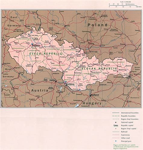 Large detailed political map of Czech Republic and Slovak Republic | Czech Republic | Europe ...