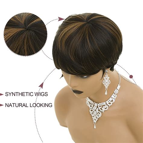 Pixie Cut Straight Wig Short Cut Black Mixed Brown Straight for Black ...