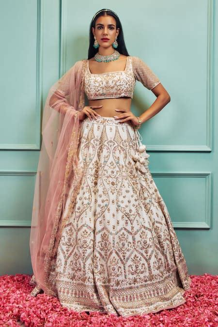 Buy Ivory Tulle, Silk Embroidery Square Zardozi Hand Embellished Bridal ...