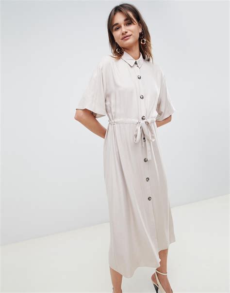 ASOS DESIGN + Midi Shirt Dress With Button Through