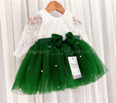 Long Sleeves White Pearls Work Cape Sleeves Dark Green Frock – Stunning ...