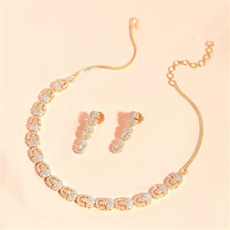 Sparkling Elegance Glamorous Golden American Diamond Necklace Set – VOYLLA