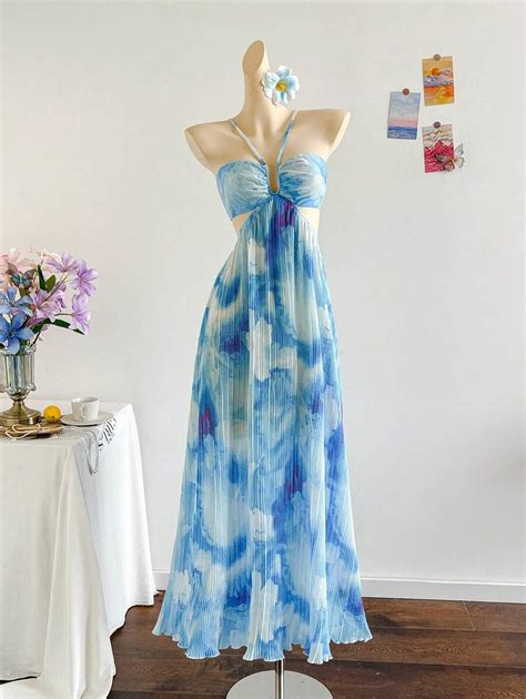 Soleia Women's Tie-Dye Floral Sleeveless Hollow Out Cinched Waist Dress ...