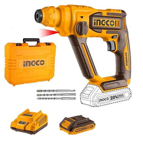 INGCO 20V Cordless Hammer Drill, 850RPM, Φ16 in Concrete, SDS plus ...