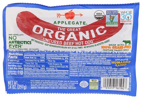 Amazon.com: Applegate Farms, Beef Hot Dog Uncured Grass Fed Organic, 14 ...