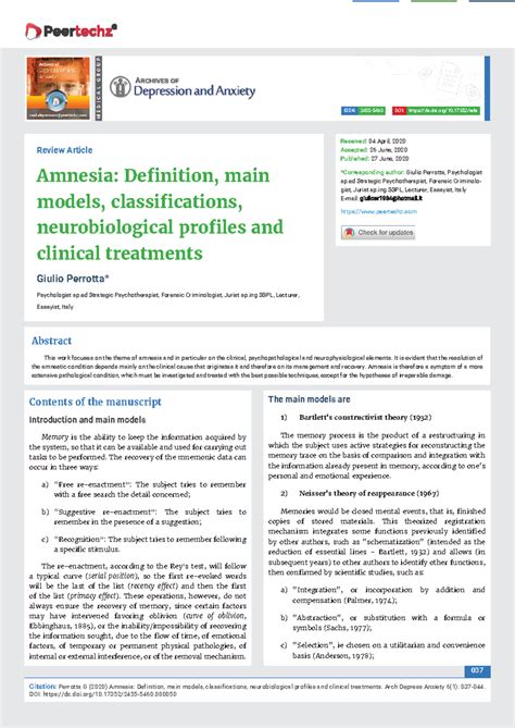 Amnesia 1 - 037 Citation: Perrotta G (2020) Amnesia: Definition, main ...
