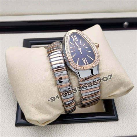 Bvlgari Serpenti Dual Tone Single Spiral Blue Dial Brilliant Cut ...