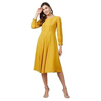 Buy Rare Women's Polyester Fit and Flare Midi Casual Dress (EP6210 ...