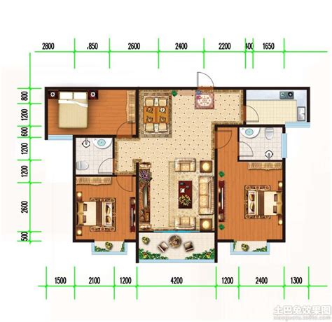 一百平米房子装修效果图三个房间在一边,客厅,餐厅卫生间在另一边有这样的户形- _汇潮装饰网