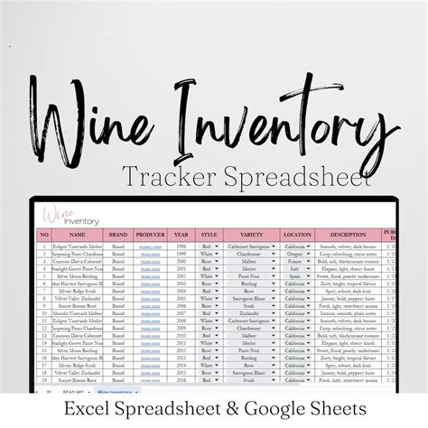 Wine Inventory Template, Wine Collection, Wine List, Inventory Tracker ...