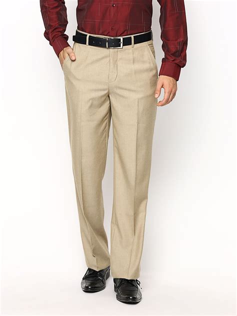 Buy John Players Men Cream Coloured Linen Blend Smart Casual Trousers ...