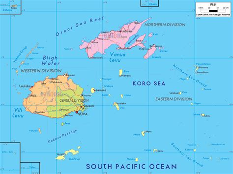 Large detailed political and administrative map of Fiji with roads, cities and airports ...