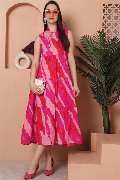 Dresses for Women - Pink Cotton Tie-Dye Style | Claura