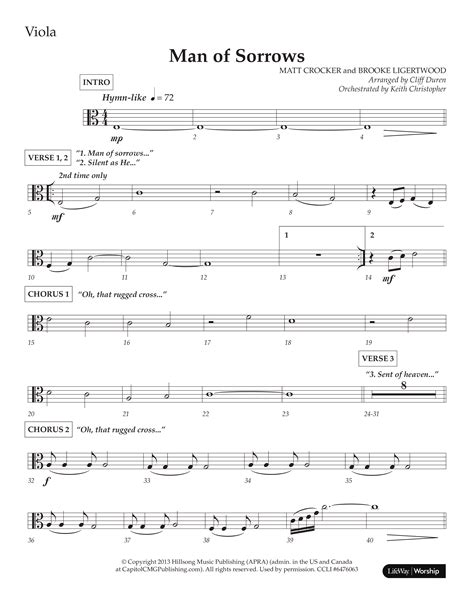 Man Of Sorrows (Choral Anthem SATB) Viola Sheet Music PDF (Lifeway Choral / Arr. Cliff Duren ...