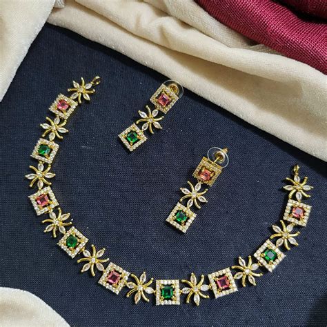 Akruti Collection Gold Plated American Diamond Necklace Set – JewelEMarket