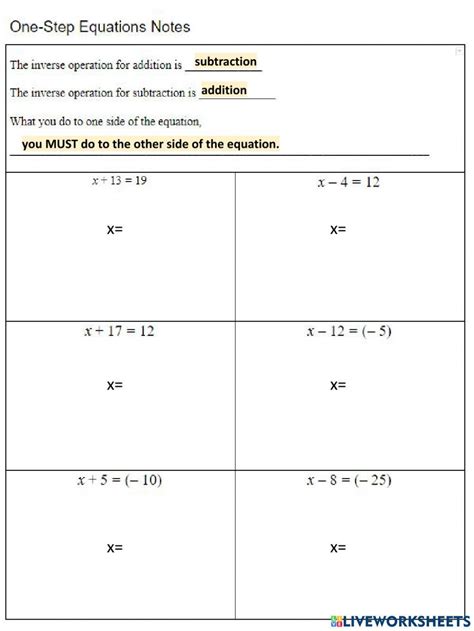 Solving One Step Equations Worksheet 的图像结果