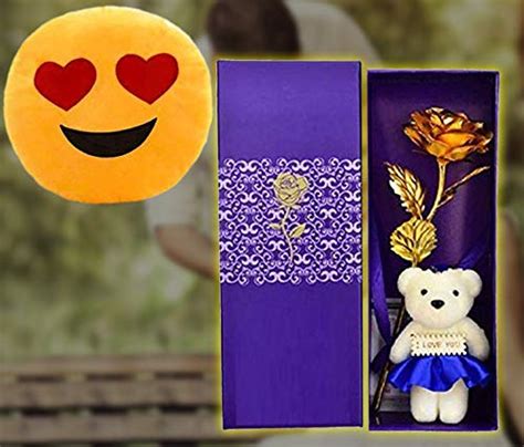 INTERNATIONAL GIFT Golden Rose Flower 25 cm and Small Teddy with ...