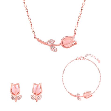 Buy GIVA 925 Silver Anushka Sharma Pink Quartz Flower Set of Three ...