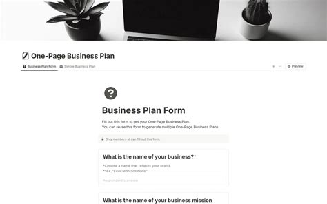 One Page Business Plan 的图像结果