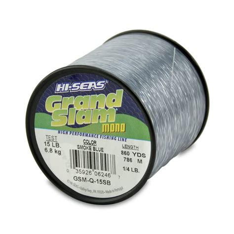 Hi-Seas Grand Slam Monofilament, 15 Pound Test, Smoke Blue, 1/4-Pound ...
