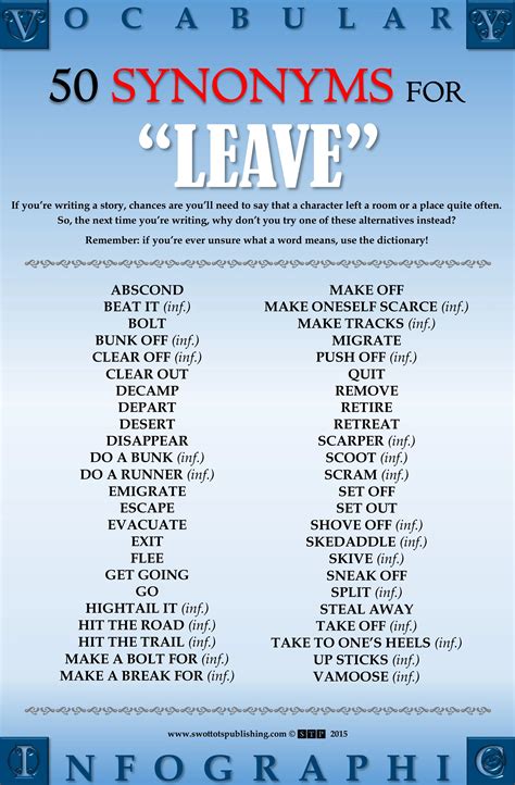 Leave (Synonyms) - Vocabulary Infographic — STP Books