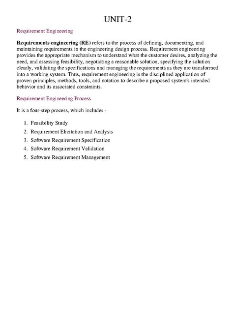 Requirement Engineering Process Overview - CS101 Final Exam Notes - Studocu