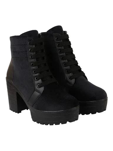 Buy Shoetopia Womens & Girls Black Solid Heeled Boots Online in India ...