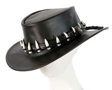 Buy Black Australian Jacaru Outback Leather Hat 17 Crocodile Teeth ...