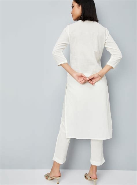 Buy Women Embroidered Lace Inserts Straight Kurta Set Online at just Rs ...