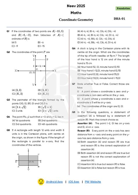 Coordinate Geometry DHA 01 Neev 2025 - Foundation Q1 If the coordinates ...