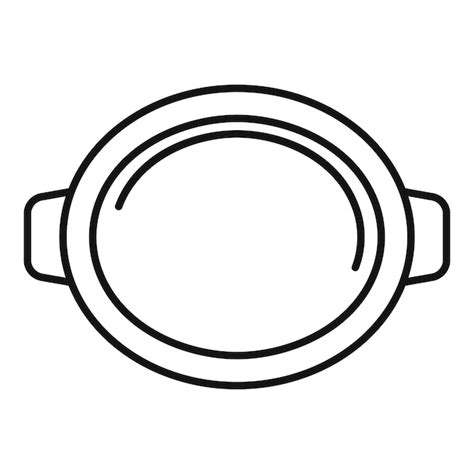 Empty round frying pan top view line icon showing cooking concept ...