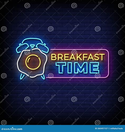 Neon Sign Breakfast Time with Brick Wall Background Vector Stock Vector ...