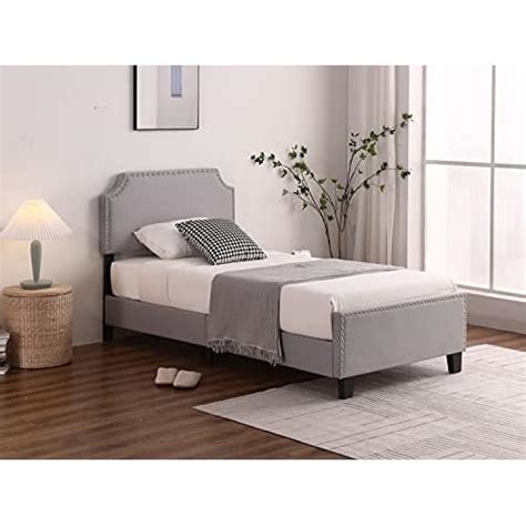 Buy JOYMOR Upholstered Linen Platform Bed Frame Adjustable Headboard ...