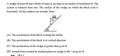What is the normal force exerted by inclined on wedge of mass M ...