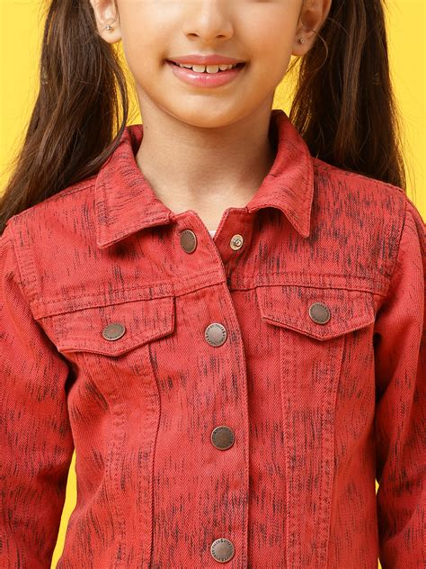 Girls Red Regular Fit Printed Denim Jacket – Tales & Stories