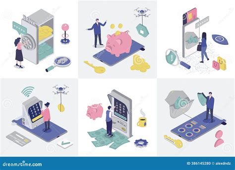 Isometry Set 5, Bank Icons With Bank Employees, Men Bank Employee, Customer Service Manager ... - employees of bank