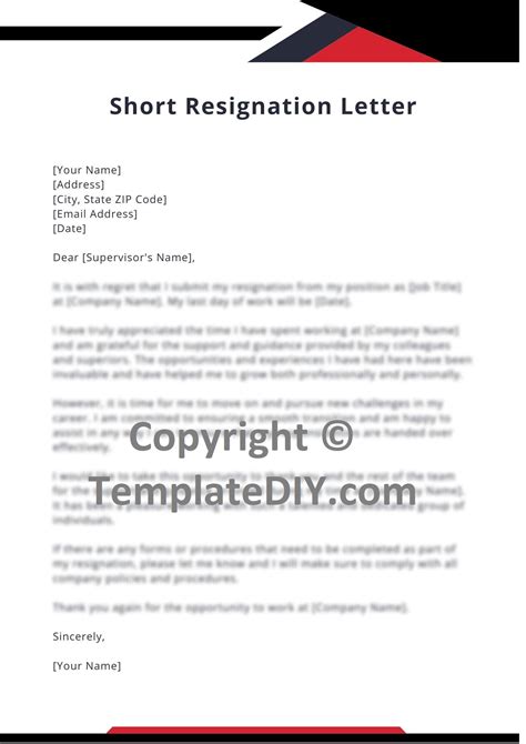 Short Resignation Letter Template | Instant Download