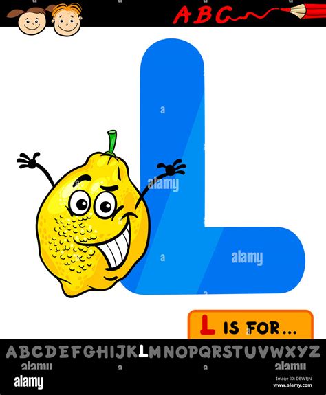 Cartoon Illustration of Capital Letter L from Alphabet with Lemon for Children Education Stock ...