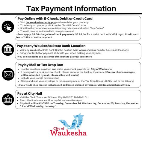 Tax bills will be in mailboxes soon. The first installment or full tax bill is due by January 31 ... - city of waukesha jobs