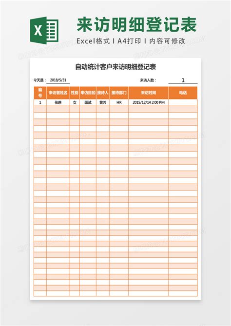 自动统计客户来访明细登记表表格Excel模板下载_熊猫办公
