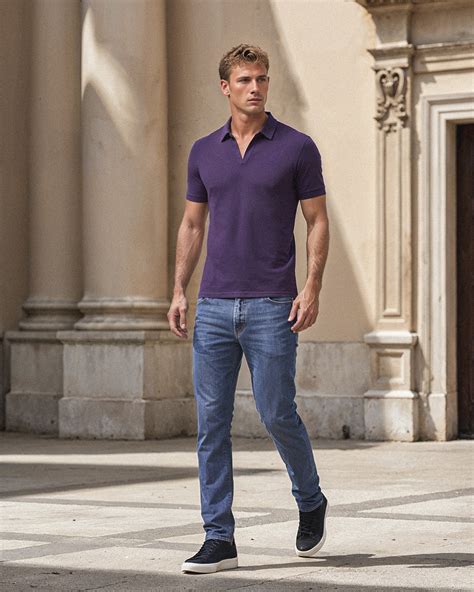 Purple Polo Shirt with Blue Jeans | Hockerty