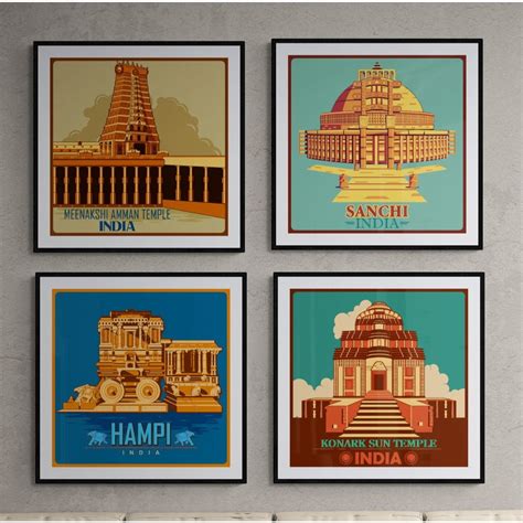 Indian Gallery Wall Art set of 4 Indian Monuments, Indian Heritage ...