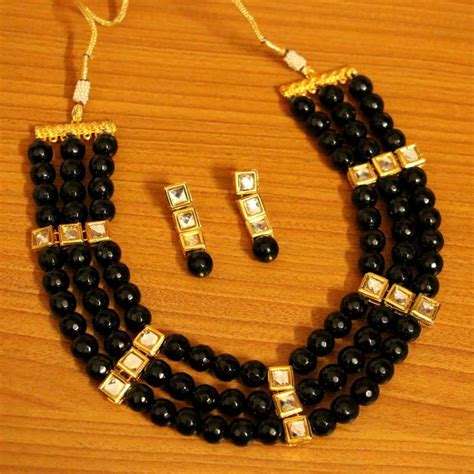 BLACK ONYX MULTILAYERED KUNDAN NECKLACE SET – Sanvi Jewels