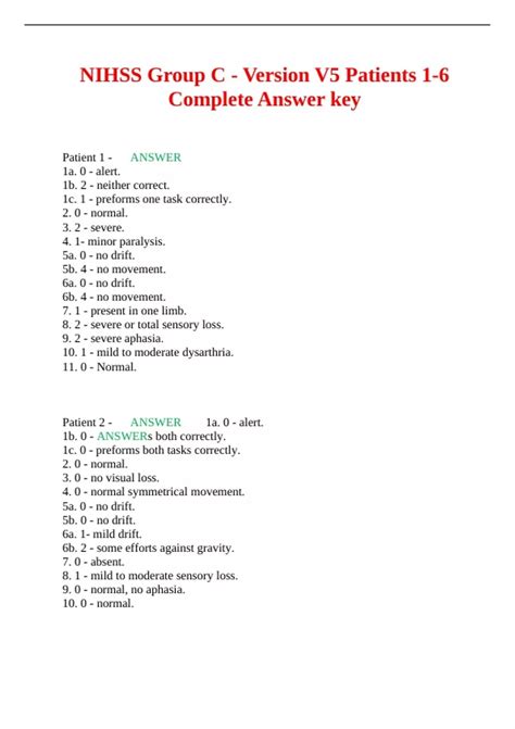 NIHSS Group C - Version V5 Patients 1-6 Complete Answer key - NIH ...