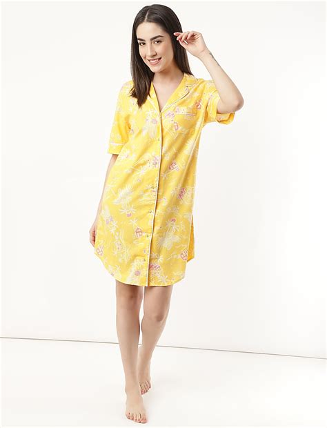 Buy Pure Cotton Printed Lapel Neck Night Dress at Marks & Spencer
